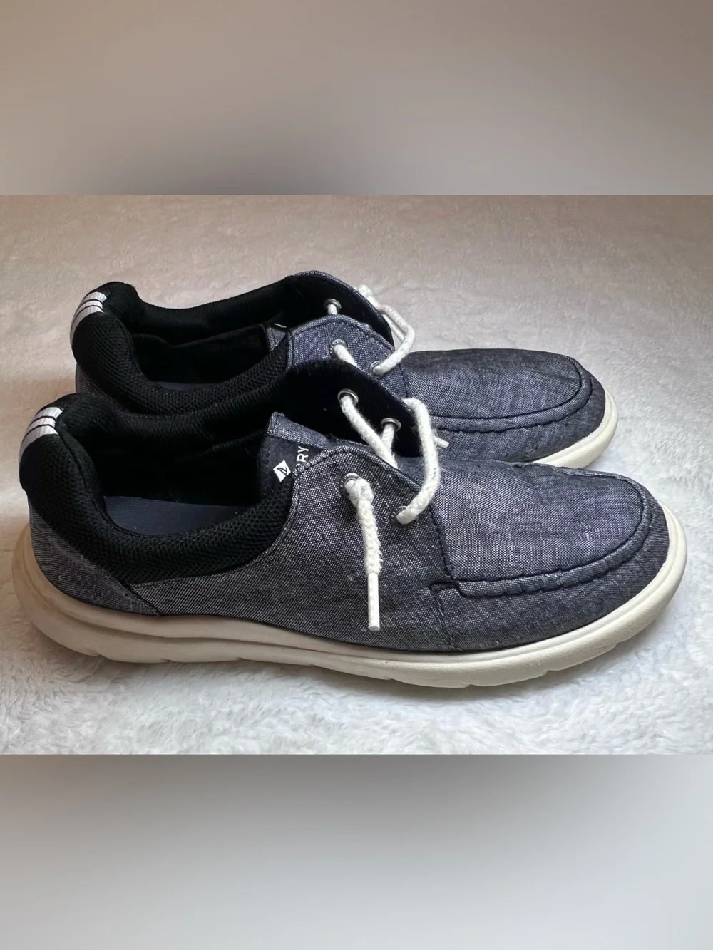 Sperry Men’s Charcoal Canvas Boat Shoes with White Laces